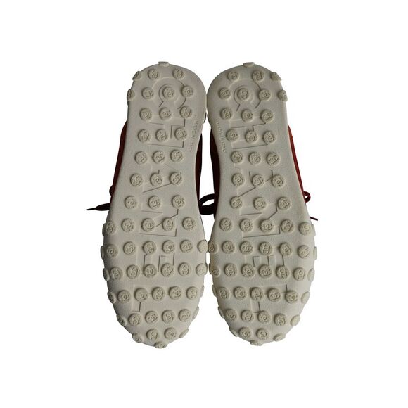 Chanel CC Logo Low Top Sneakers in Red and Neon Orange Leather and Fabric - Picture 6 of 12